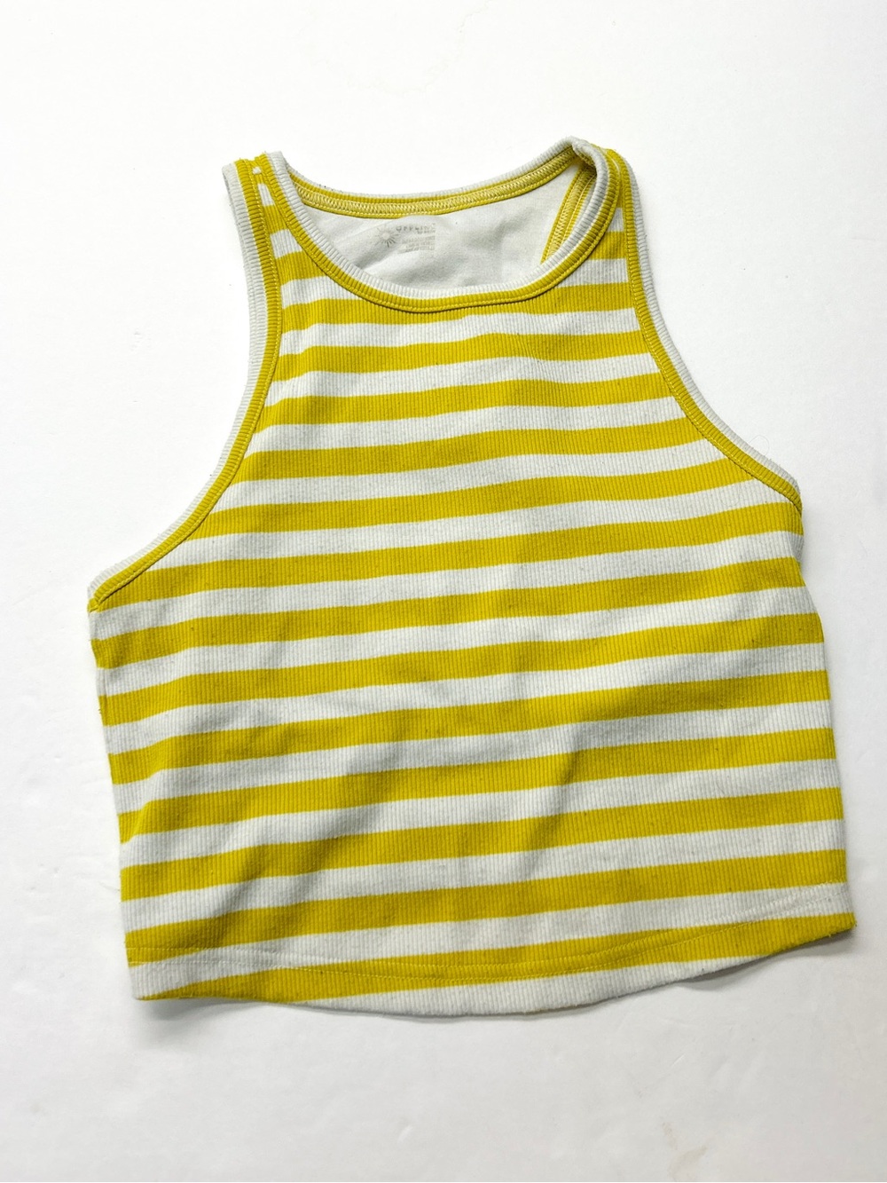 Offline Aerie Yellow White Striped Ribbed Cropped Tank Top Longline Sports Bra